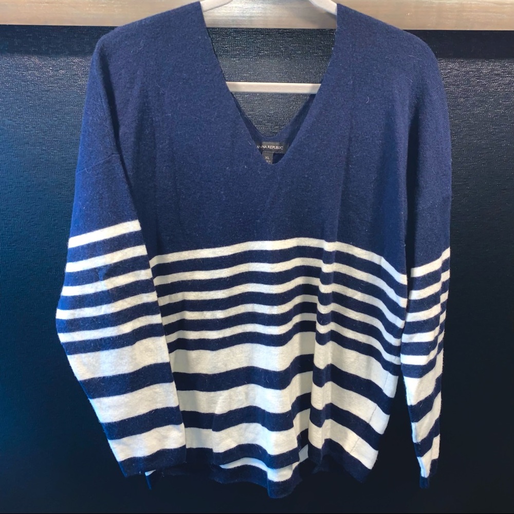 Banana Republic Nautical Striped Knit Sweater - Navy x White - Size XL